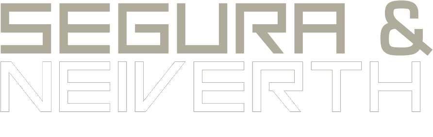 Logotipo Segura & Neiverth Advogados em greige e branco, para fundos escuros.